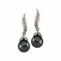 14K White Gold 7mm Cultured Black Pearl and 1/10 CTW Diamond Earring